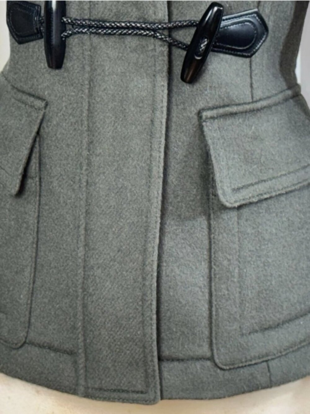 Burberry Olive Hooded Wool Toggle Pea Coat with Check Hood Lining - Picture 5 of 16